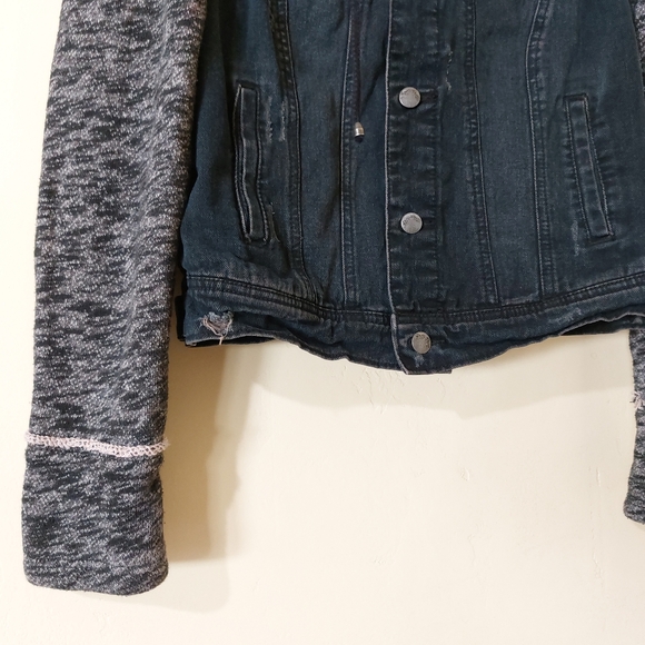 Free People Black Distressed Denim Hooded Sweater Jacket Womens Small - Picture 3 of 15